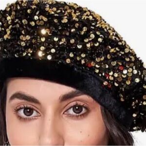Black and Gold Sequin Beret